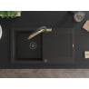 Mexen Leo granieten gootsteen met 1 bak en afdruiprek en Duo keukenmengkraan, zwart/goud metallic - 6501-75-671701-57-B