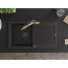 Mexen Leo Granitspüle 1-Becken mit Abtropffläche und Küchenarmatur Duo, schwarz/gold metallisch - 6501-75-671701-57-B