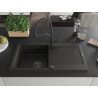 Mexen Leo granitspüle mit 1 Becken, Abtropffläche und Duo-Küchenarmatur, schwarz/gold metallic - 6501-75-671701-70-B