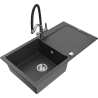 Mexen Leo 1-bowl granite sink with drainer and Duo kitchen tap, black speckled - 6501-76-671701-07