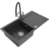 Mexen Leo évier en granit 1 bac avec égouttoir et robinet de cuisine Duo, noir moucheté - 6501-76-671701-07