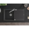Mexen Leo évier en granit 1 bac avec égouttoir et robinet de cuisine Duo, noir moucheté - 6501-76-671701-07