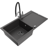 Mexen Leo 1-bowl granite sink with drainer and Duo kitchen tap, speckled black - 6501-76-671701-07-B