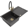 Mexen Leo 1-bowl granite sink with drainer and kitchen tap Duo, black speckled - 6501-76-671701-57-G