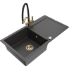 Mexen Leo granitā izlietne ar vienu kameru, notekas un virtuves jaucējkrānu Duo, melni plankumaina - 6501-76-671701-57-G