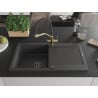 Mexen Leo granite sink 1-bowl with drainer and Duo kitchen faucet, black speckled - 6501-76-671701-57-B