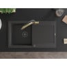 Mexen Leo granite sink 1-bowl with drainer and Duo kitchen faucet, black speckled - 6501-76-671701-57-B