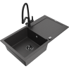 Mexen Leo 1-bowl granite sink with drainer and Duo kitchen tap, speckled black - 6501-76-671701-70-B
