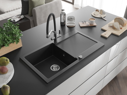 Mexen Leo graniidist ühekambriline nõudepesumasin kuivatusaluse ja köögisegistiga Duo, must - 6501-77-671701-07