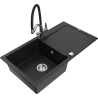 Mexen Leo granite sink 1-bowl with drainer and Duo kitchen tap, black - 6501-77-671701-07