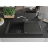 Mexen Leo granite sink 1-bowl with drainer and Duo kitchen tap, black - 6501-77-671701-07-B