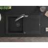 Mexen Leo granite single-bowl sink with drainer and Duo kitchen faucet, black - 6501-77-671701-07-B