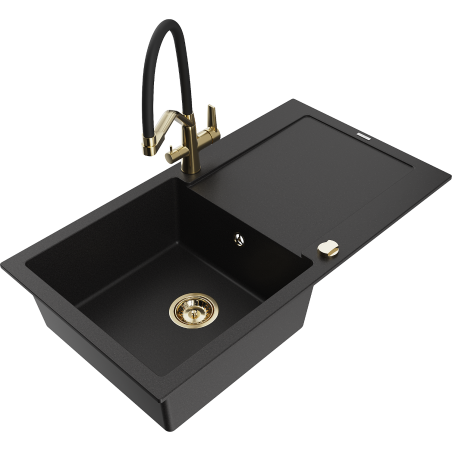 Mexen Leo fregadero de granito de 1 seno con escurridor y grifo de cocina Duo, negro - 6501-77-671701-57-G
