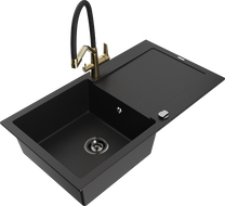 Mexen Leo fregadero de granito de 1 seno con escurridor y grifo de cocina Duo, negro - 6501-77-671701-57-B