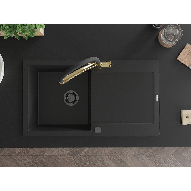 Mexen Leo fregadero de granito de 1 seno con escurridor y grifo de cocina Duo, negro - 6501-77-671701-57-B