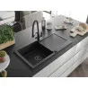 Mexen Leo 1-Bowl Granite Sink with Drainer and Duo Kitchen Tap, Black - 6501-77-671701-70-B