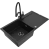 Mexen Leo 1-Bowl Granite Sink with Drainer and Duo Kitchen Tap, Black - 6501-77-671701-70-B