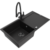 Mexen Leo fregadero de cocina de granito de 1 seno con escurridor y grifo de cocina Duo, negro - 6501-77-671701-70-B