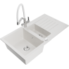 Mexen Matias granite sink 1.5-bowl with drainer and Duo kitchen faucet, white - 6502-20-671701-02