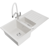 Mexen Matias granite sink 1.5-bowl with drainer and Duo kitchen tap, white - 6502-20-671701-02