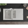 Mexen Matias granite sink 1.5-bowl with drainer and Duo kitchen faucet, white - 6502-20-671701-02