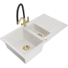 Mexen Matias fregadero de granito de 1,5 senos con escurridor y grifo de cocina Duo, blanco - 6502-20-671701-57-G