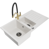 Mexen Matias fregadero de granito de 1,5 senos con escurridor y grifo de cocina Duo, blanco - 6502-20-671701-57-B