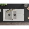 Mexen Matias fregadero de granito de 1,5 tazones con escurridor y grifo de cocina Duo, blanco - 6502-20-671701-57-B