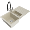 Mexen Matias granieten spoelbak 1,5-kamer met afdruiprek en keukenmengkraan Duo, beige - 6502-69-671701-07