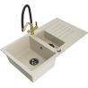 Mexen Matias fregadero de granito de 1,5 cubetas con escurridor y grifo de cocina Duo, beige - 6502-69-671701-57-B