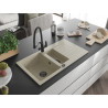 Mexen Matias 1,5-compartiment granieten spoelbak met afdruiprek en Duo keukenkraan, beige - 6502-69-671701-70-B