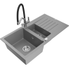 Mexen Matias 1.5-bowl Granite Sink with Drainer and Duo Kitchen Tap, Grey - 6502-71-671701-07