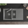 Mexen Matias granieten spoelbak 1,5-kamer met afdruiprek en keukenmengkraan Duo, grijs - 6502-71-671701-07