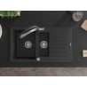 Mexen Matias Granitspüle 1,5-Becken mit Abtropffläche und Küchenarmatur Duo, schwarz/silber metallic - 6502-73-671701-07