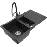 Mexen Matias 1.5-bowl granite sink with drainer and Duo kitchen tap, black/silver metallic - 6502-73-671701-07