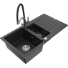 Mexen Matias granitdiskbänk 1,5-fack med avrinningsyta och köksblandare Duo, svart/silver metallisk - 6502-73-671701-07