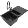 Mexen Matias fregadero de granito 1,5 tazones con escurridor y grifo de cocina Duo, negro/plata - 6502-73-671701-07-B