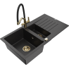 Mexen Matias granite sink 1.5-bowl with drainer and kitchen faucet Duo, black/silver - 6502-73-671701-57-G