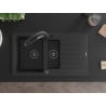 Mexen Matias granite sink 1.5-bowl with drainer and Duo kitchen faucet, black/silver - 6502-73-671701-70-B