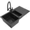 Mexen Matias 1.5-bowl granite sink with drainer and Duo kitchen tap, black/silver - 6502-73-671701-70-B