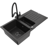 Mexen Matias granite sink 1.5-bowl with drainer and Duo kitchen faucet, black/silver - 6502-73-671701-70-B