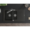 Mexen Matias fregadero de granito de 1,5 senos con escurridor y grifo de cocina Duo, negro/oro metálico - 6502-75-671701-07
