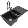 Mexen Matias granite sink 1.5-bowl with drainer and Duo kitchen tap, black/gold metallic - 6502-75-671701-07