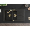 Mexen Matias granitspüle 1,5-becken mit abtropffläche und küchenarmatur Duo, schwarz/gold metallic - 6502-75-671701-57-G