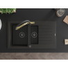 Mexen Matias 1,5-Kammern Granitspüle mit Abtropffläche und Küchenarmatur Duo, schwarz/gold metallic - 6502-75-671701-57-B