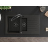 Mexen Matias fregadero de granito de 1.5 compartimentos con escurridor y grifo de cocina Duo, negro/dorado metálico