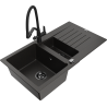 Mexen Matias fregadero de granito 1,5 senos con escurridor y grifo de cocina Duo, negro/dorado metálico - 6502-75-671701-70-B