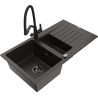 Mexen Matias granite sink 1.5-bowl with drainer and Duo kitchen mixer tap, black/gold metallic - 6502-75-671701-70-B