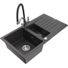 Mexen Matias 1.5-bowl granite sink with drainer and Duo kitchen tap, speckled black - 6502-76-671701-07