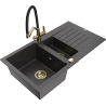 Mexen Matias fregadero de granito de 1,5 senos con escurridor y grifo de cocina Duo, negro moteado - 6502-76-671701-57-G